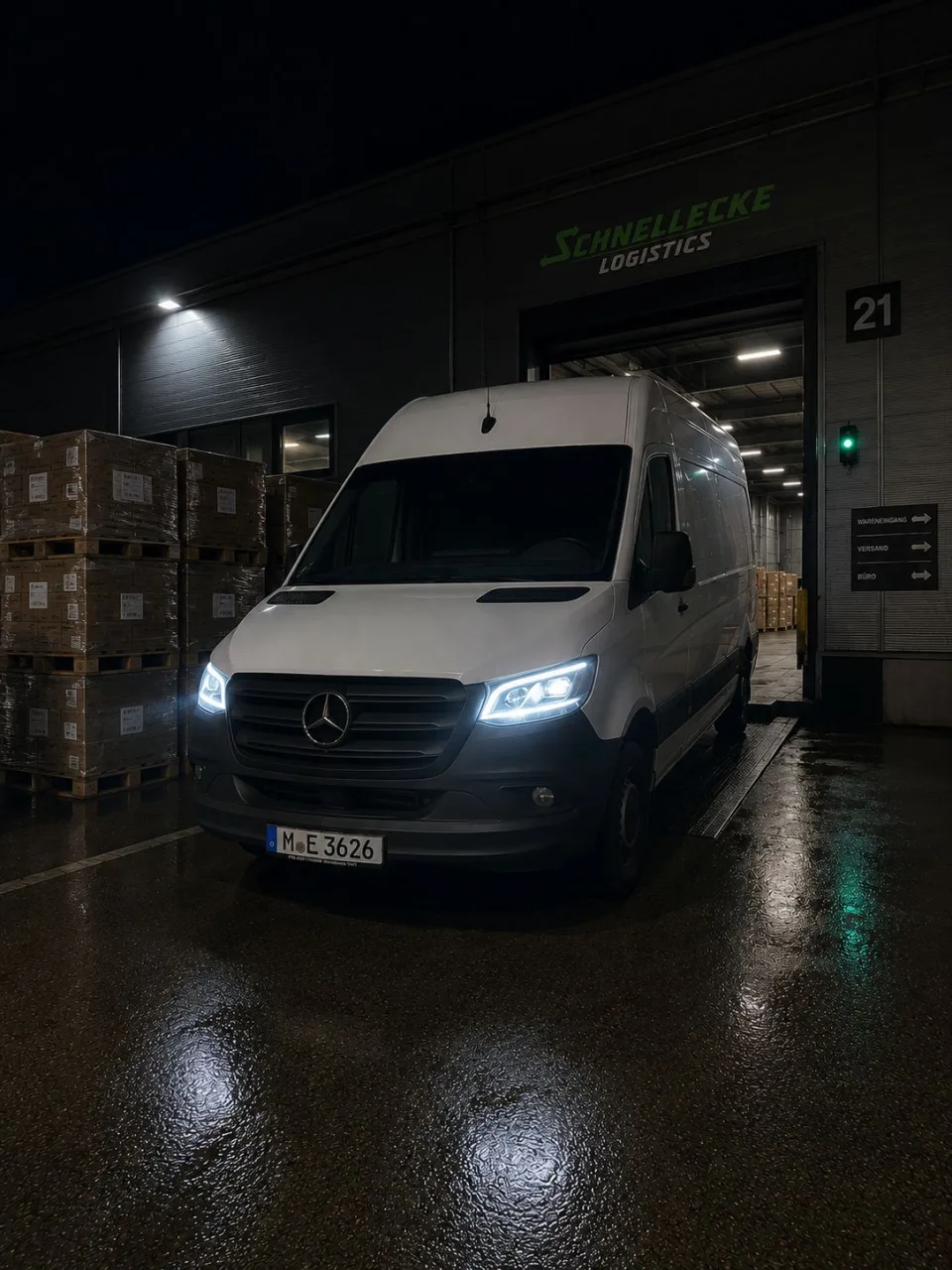 Mercedes Sprinter im Nachteinsatz bei der Verladung